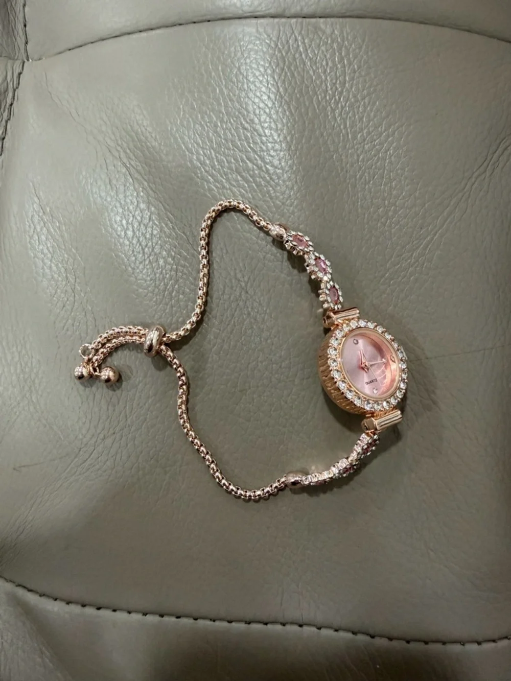 Rose Gold Pink Crystal Bracelet Watch Elegant Adjustable Jewelry